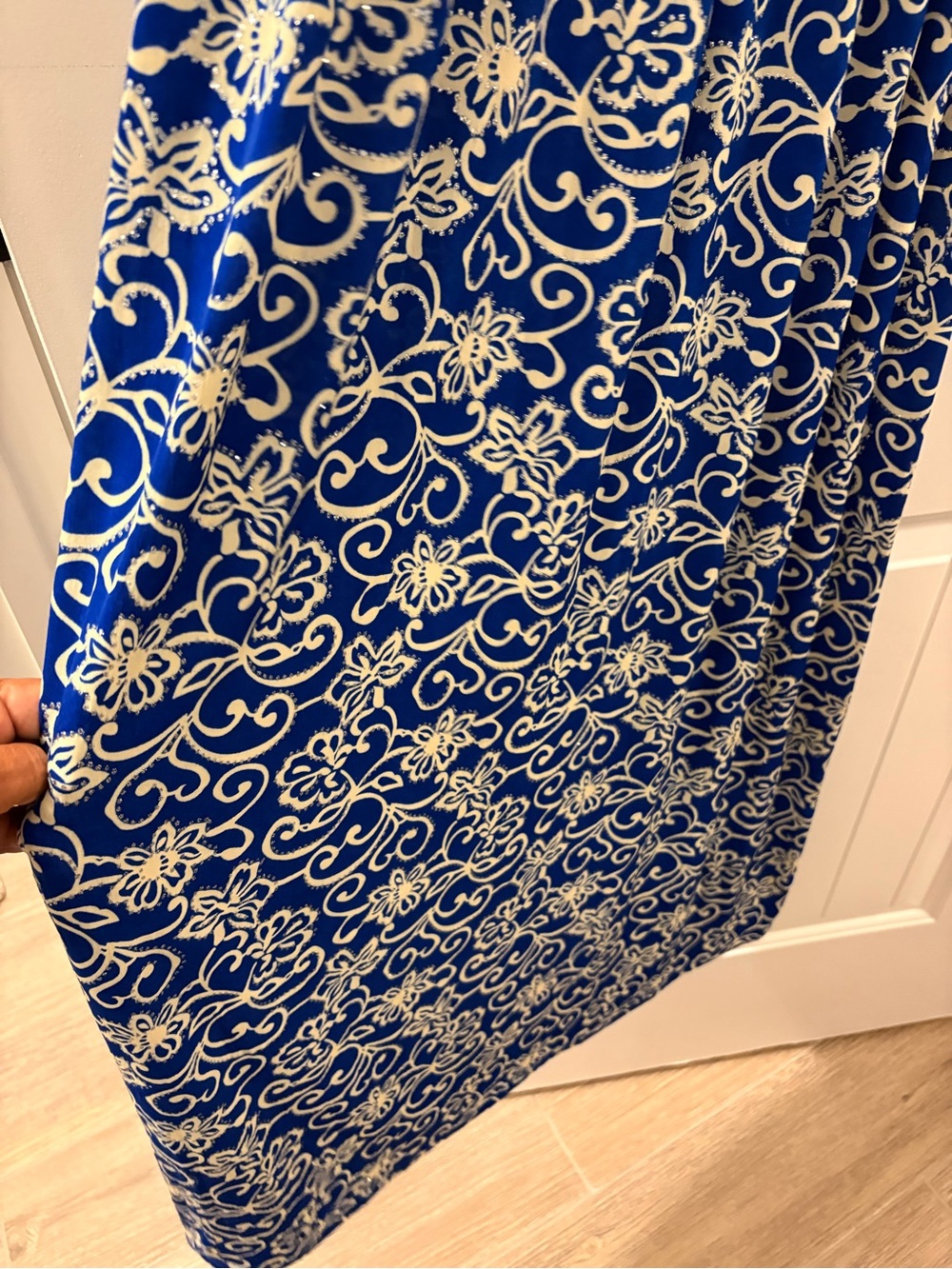 Blue and White Printed Maxi Dress with Smocked Waist- soft flowy and pretty! - Picture 5 of 12
